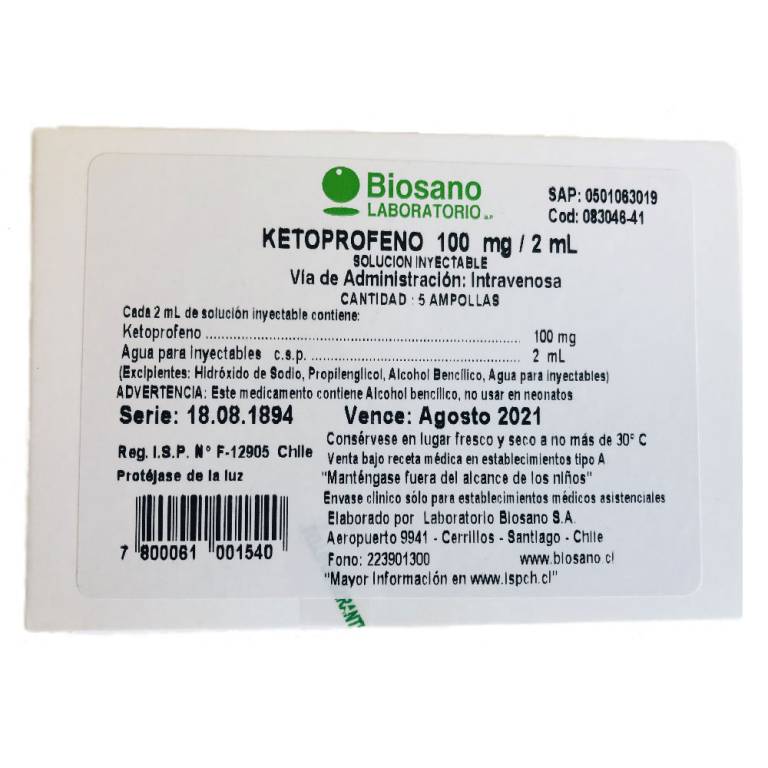 Ketoprofeno Iv Amp 100Mg/2Ml Biosano