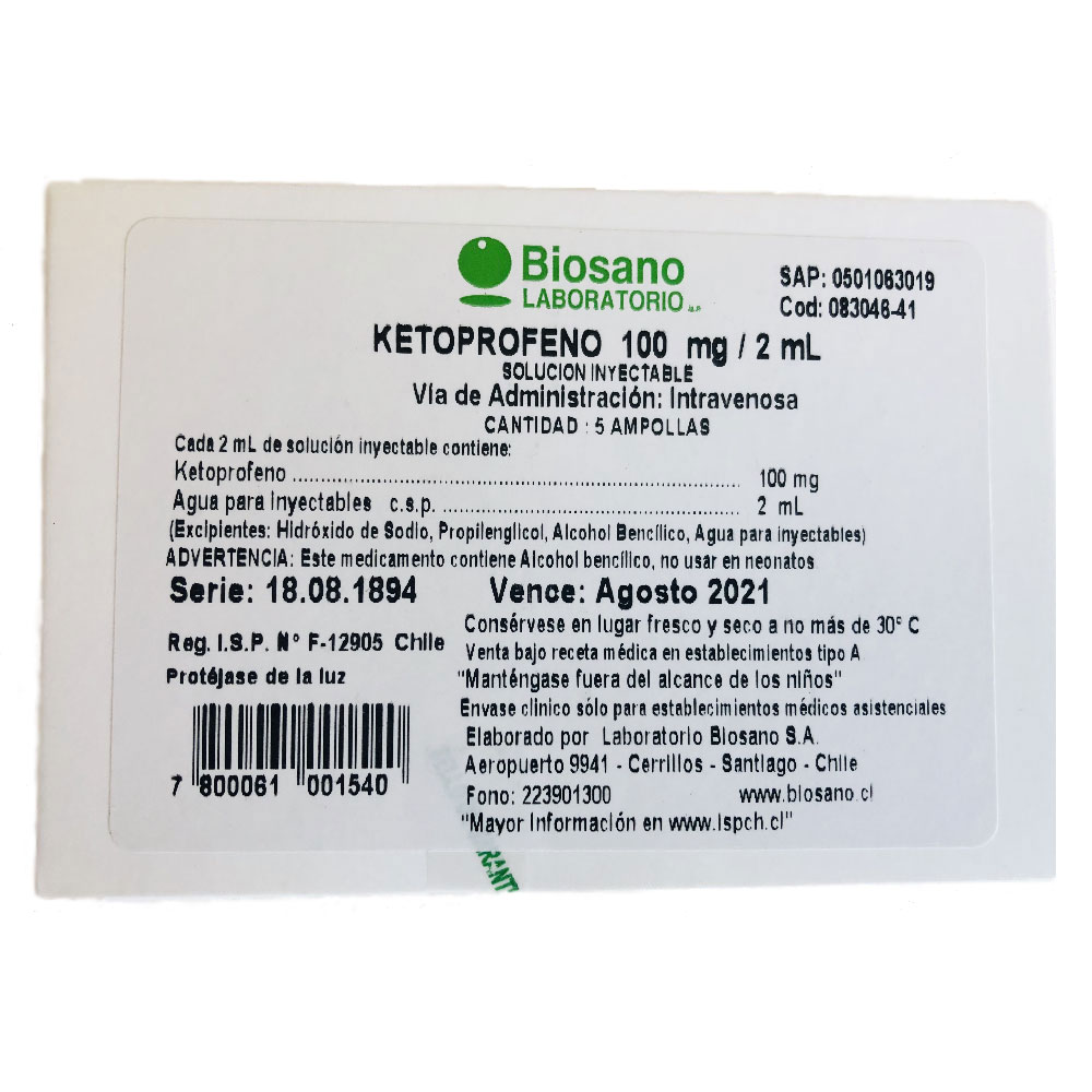 Ketoprofeno Iv Amp 100Mg/2Ml Biosano Ketoprofeno Iv Amp 100Mg/2Ml Biosano